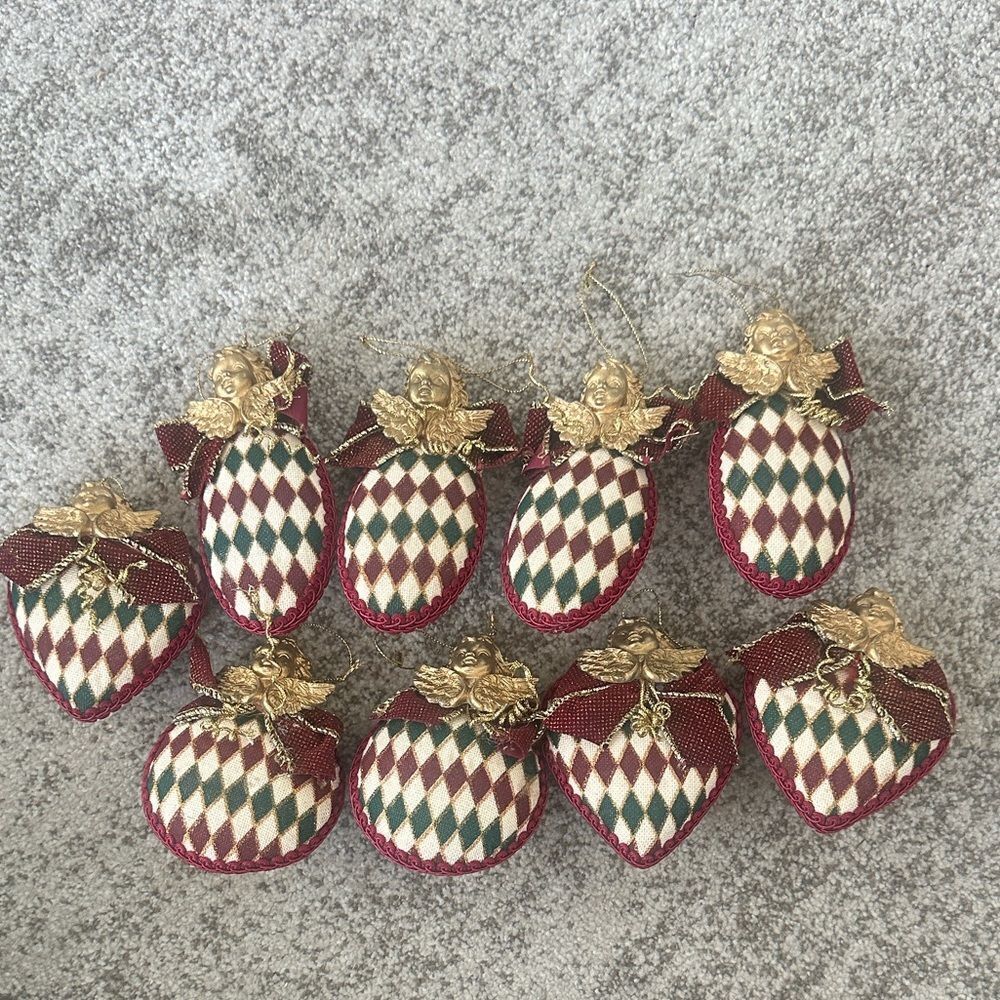 9 Vintage Harlequin Diamond Pattern Christmas Tree Decorations